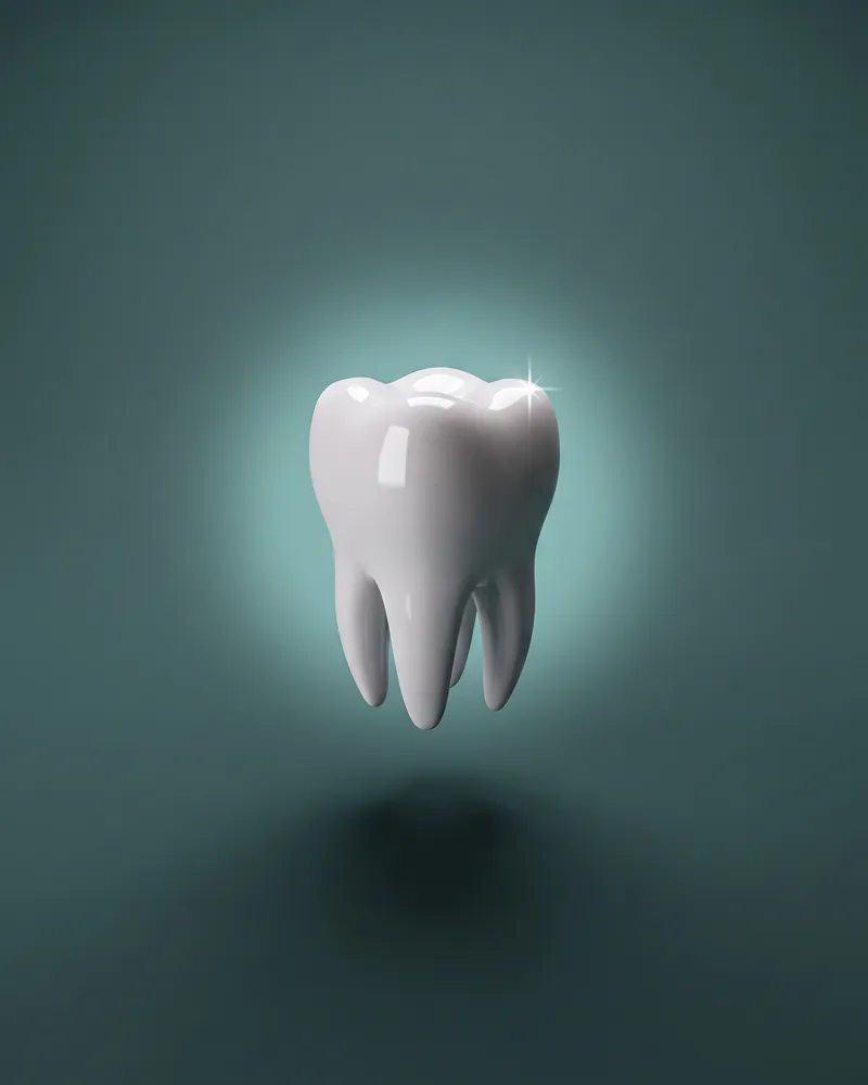 3D prikaz belog zuba sa odsjajem