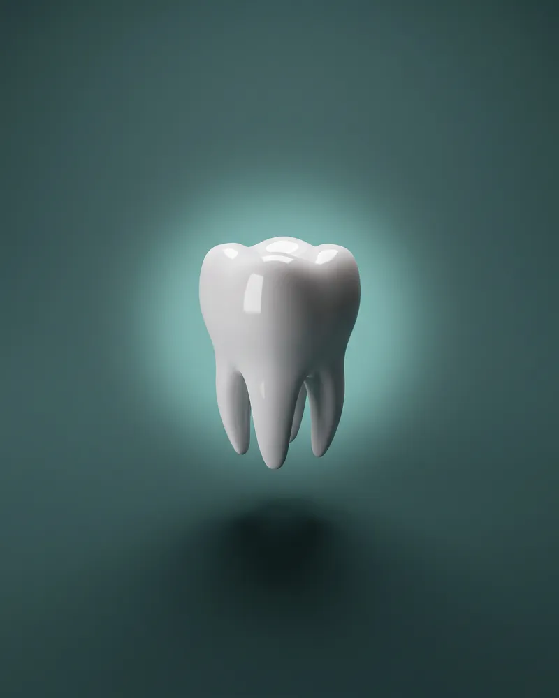 3D prikaz zdravog zuba na teal pozadini