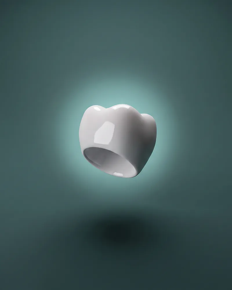 3D prikaz keramičke krunice na teal pozadini